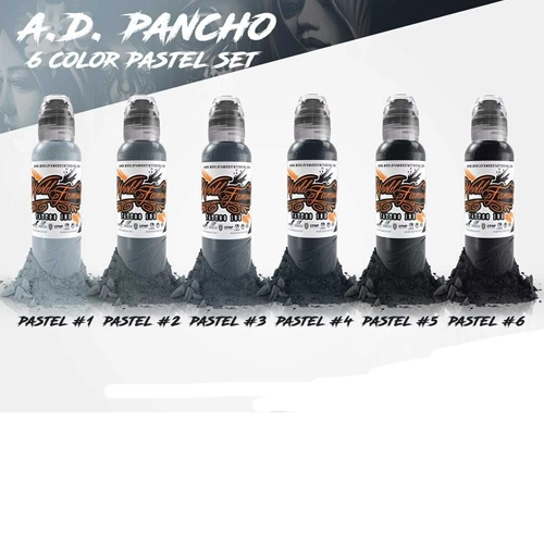 Set World Famous Tattoo Ink A.D. Pancho Pastel Grey 6 Potes de 1oz - Imagen 8