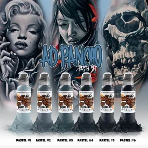 Set World Famous Tattoo Ink A.D. Pancho Pastel Grey 6 Potes de 1oz