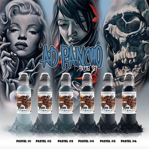 Set World Famous Tattoo Ink A.D. Pancho Pastel Grey 6 Potes de 1oz